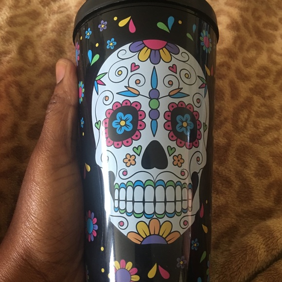 NWOT Adorable multi-colored sugar skull coffee cup travel mug - Picture 5 of 5